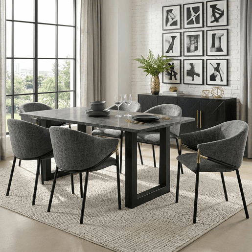 Cadeiras de jantar 6 unidades - confortáveis e respiráveis, modernas, chenille com apoios de braço em aço inoxidável dourado - cinza