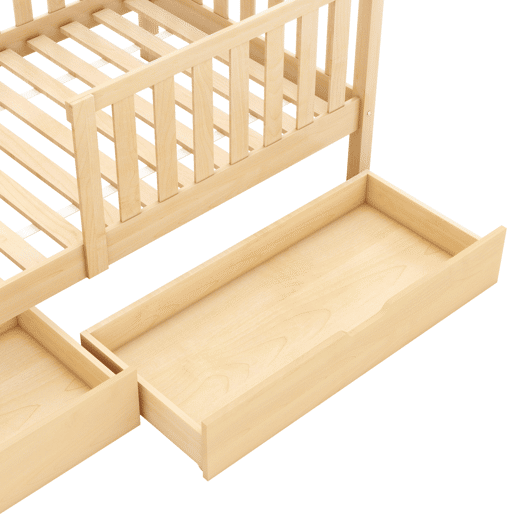 Cama infantil juvenil 90x200 - design em forma de casinha com gavetas e estrado em madeira maciça de pinho - Natural
