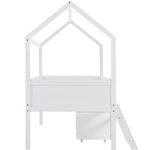 Cama infantil juvenil 200x90 com gavetas e prateleiras com grade de proteção contra quedas - Branco