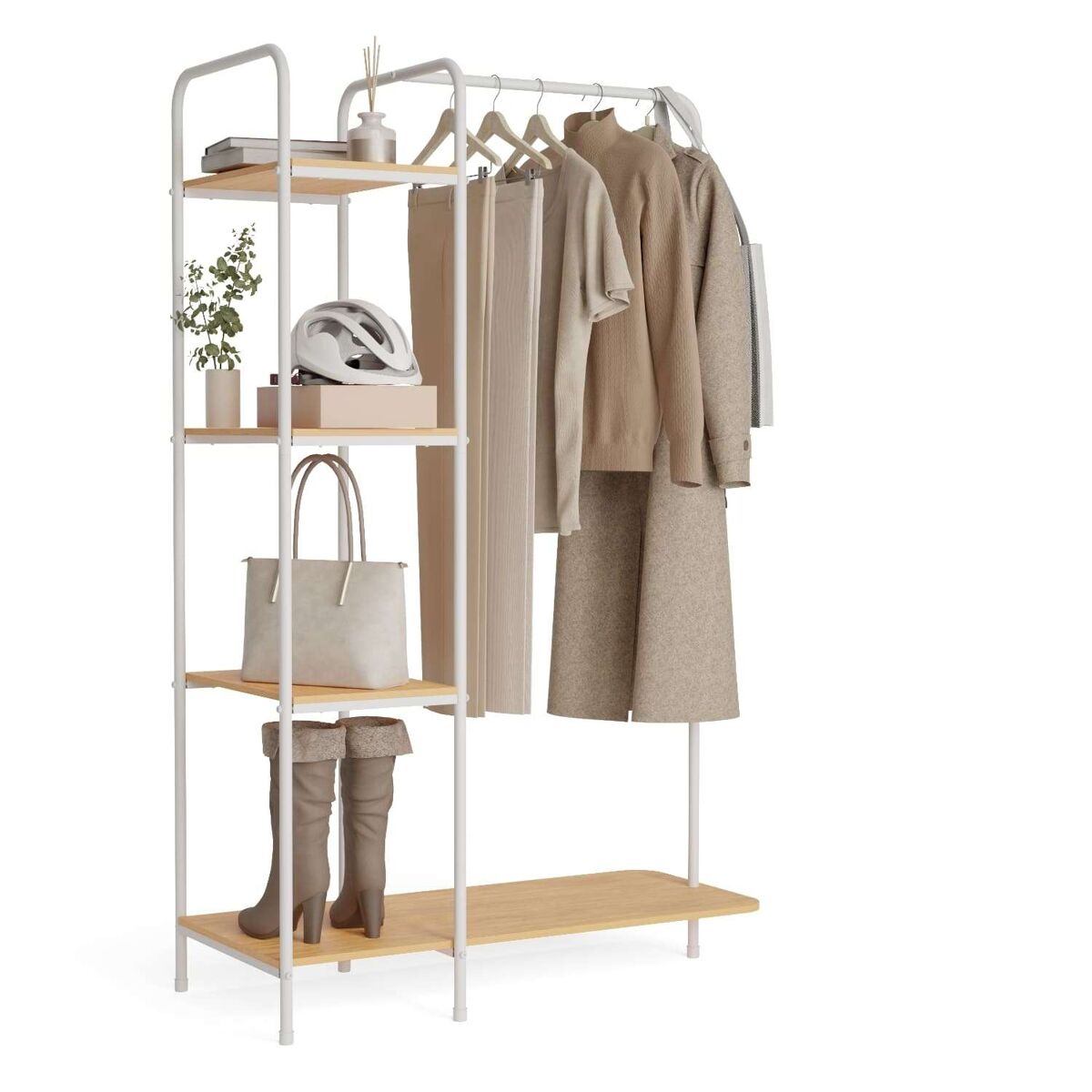 Perchero burro hangy wood 400 newlux blanco hasta 35kg con zapatero, resistente, 4 estantes