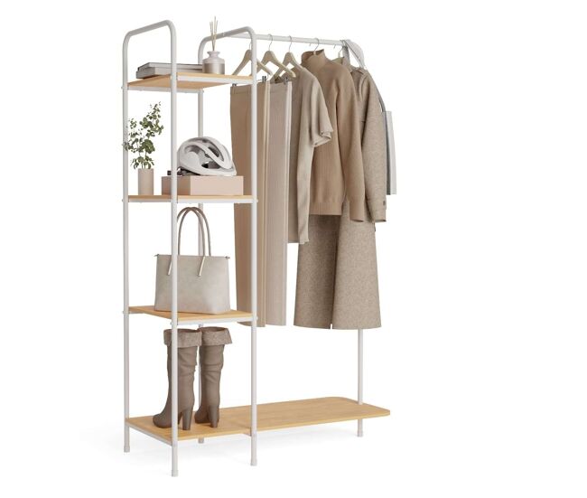Perchero burro hangy wood 400 newlux blanco hasta 35kg con zapatero, resistente, 4 estantes