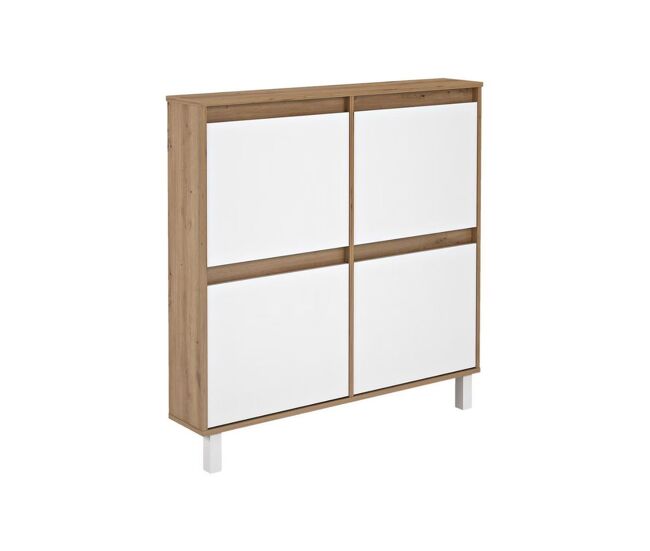 Zapatero Dewe 4 puertas abatibles blanco/natural 110x110x20 cm