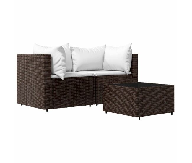 Conjunto de jardín baru sofá modular + mesa marrón/blanco