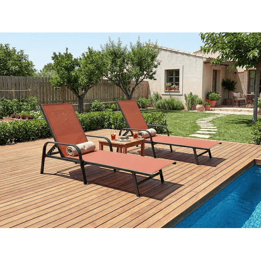 Conjunto de 2 espreguiçadeiras metálicas Farniente com braços - Terracota