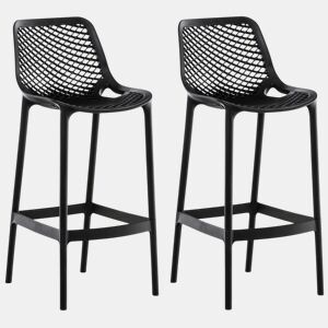 Conjunto de 2 banquetas de bar com encosto de plástico preto para uso externo altura do assento 75 cm 10_0005557