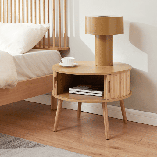 Mesa de cabeceira Nordkapp com 2 portas bambú 45xØ60 cm - Natural en.casa