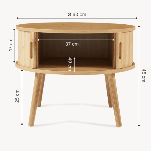 Mesa de cabeceira Nordkapp com 2 portas bambú 45xØ60 cm - Natural en.casa