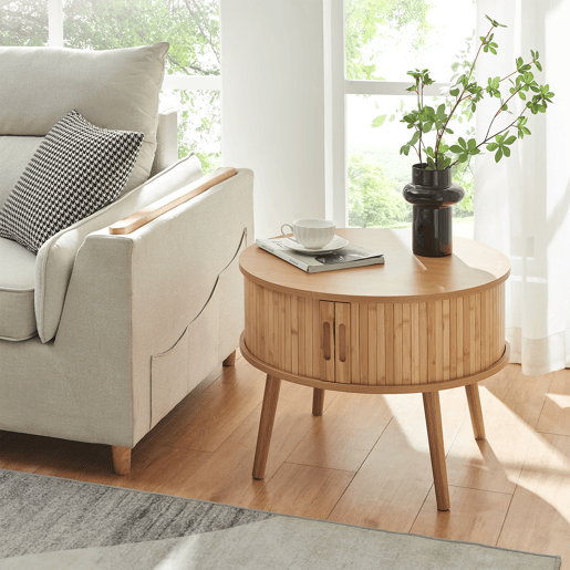 Mesa de cabeceira Nordkapp com 2 portas bambú 45xØ60 cm - Natural en.casa