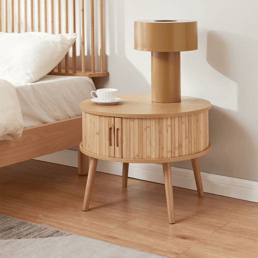 Mesa de cabeceira Nordkapp com 2 portas bambú 45xØ60 cm - Natural en.casa
