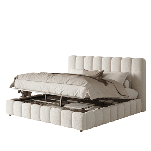 Cama de casal de tecido 160x200 cm com armazenamento,branco