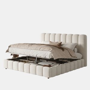 Cama de casal de tecido 160x200 cm com armazenamento,branco
