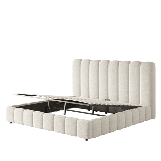 Cama de casal de tecido 160x200 cm com armazenamento,branco