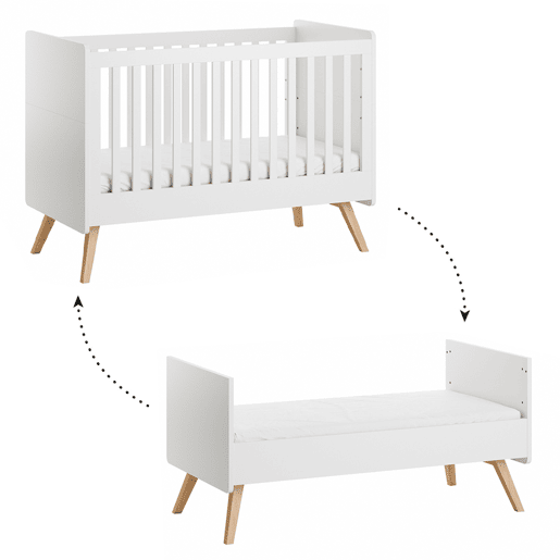 Cama extraível Vox Vintage Branco e Madeira 70x140 com estrado de ripas