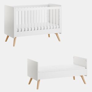 Cama extraível Vox Vintage Branco e Madeira 70x140 com estrado de ripas