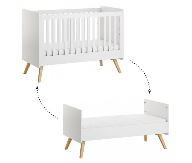 Cama extraíble vox vintage blanco y madera 70x140 con somier de láminas