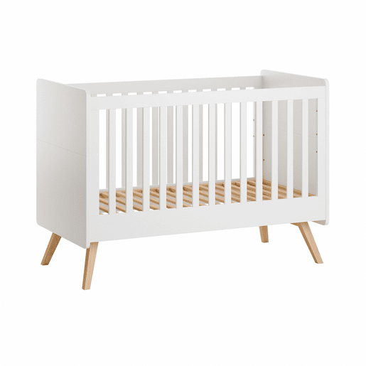 Cama extraível Vox Vintage Branco e Madeira 70x140 com estrado de ripas