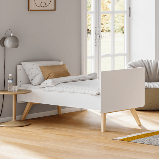 Cama extraível Vox Vintage Branco e Madeira 70x140 com estrado de ripas