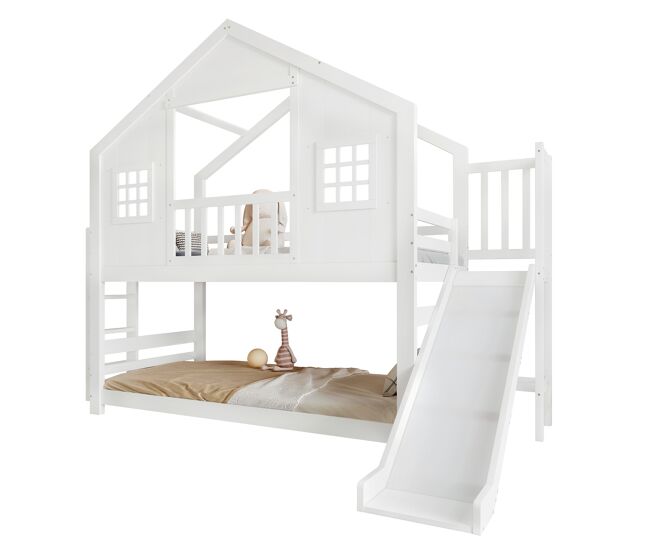 Litera infantil de madera maciza 90x200 cm,blanco