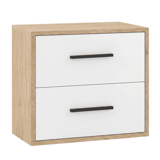 Conjunto de quarto com cabeceira, 2 mesas de cabeceira e cĂ´moda em carvalho cambriano e branco fosco. Conjunto de quarto com cabeceira, 2 mesas de cabeceira e cĂ´moda em carvalho cambriano e branco fosco.