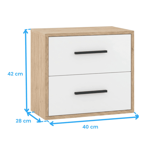 Conjunto de quarto com cabeceira, 2 mesas de cabeceira e cĂ´moda em carvalho cambriano e branco fosco. Conjunto de quarto com cabeceira, 2 mesas de cabeceira e cĂ´moda em carvalho cambriano e branco fosco.