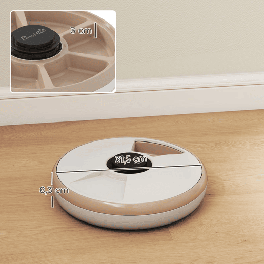 PawHut Alimentador Automático para Gatos e Cães Dispensador de Comida com Temporizador Programável Pacote de Gelo 6 Bandejas Ecrã LED Funciona com Pilhas para Comida Húmida e Seca