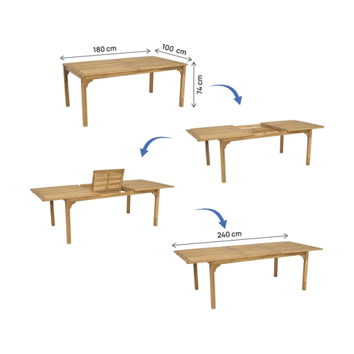 Mesa de jardim de madeira extensível Valladolid 180240 cm - lugares 6 a 10 - Castanho