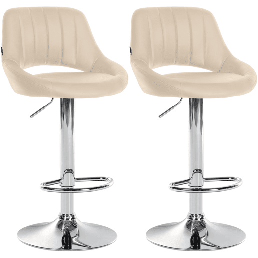 Conjunto de 2 banquetas de bar com apoio para os pés arqueado assentos em couro sintético creme estrutura metálica TDB10751