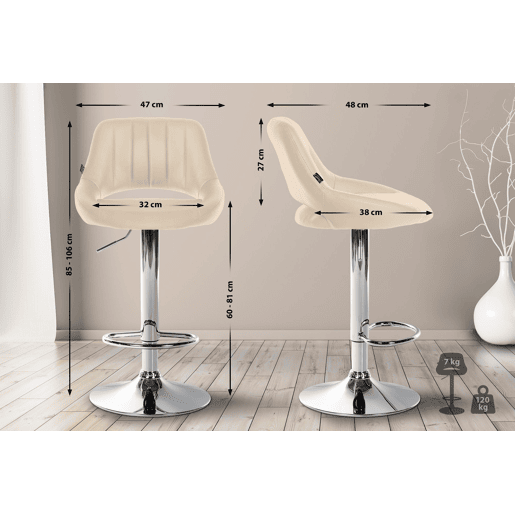 Conjunto de 2 banquetas de bar com apoio para os pés arqueado assentos em couro sintético creme estrutura metálica TDB10751