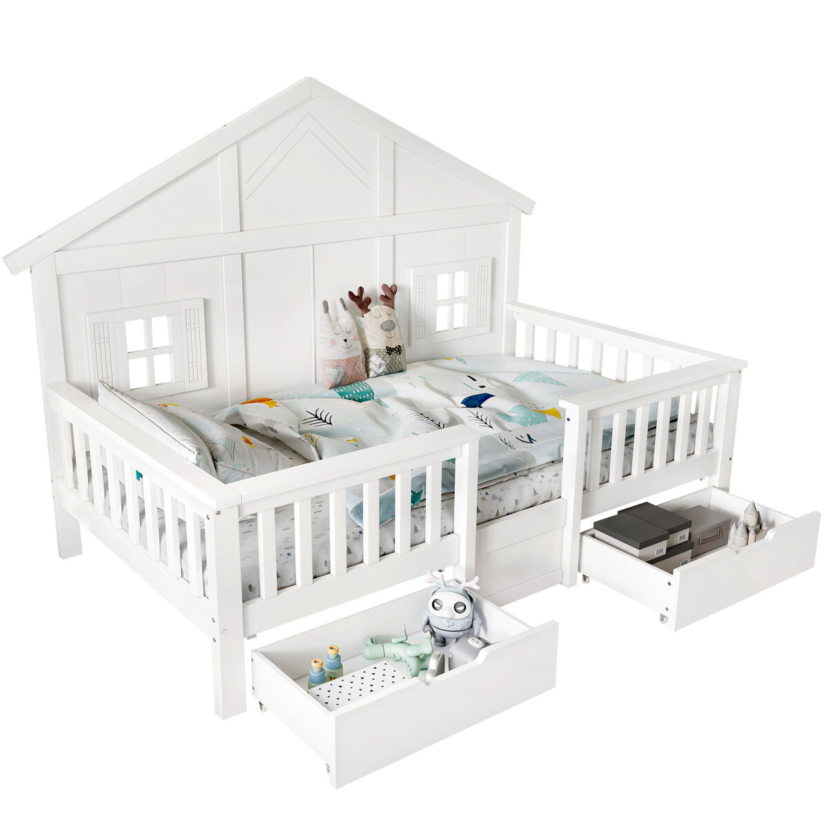 Litera infantil de madera maciza 90x200 cm,blanco