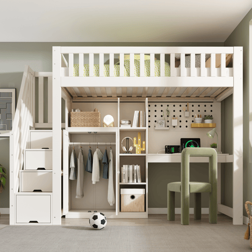 Cama de criança,cama alta de madeira maciça 90x200 cm,branco
