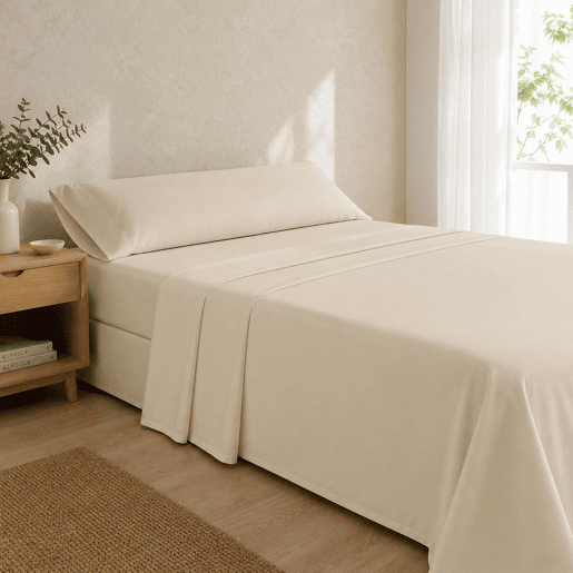 Jogo de Lençóis Bege Cama de 90cm 144 Fios Donegal Collections