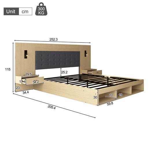 Cama de casal de mdf 180x200 cm,carvalho