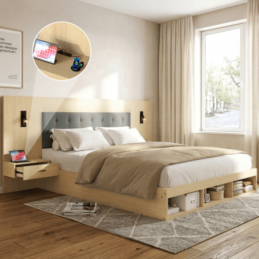 Cama de casal de mdf 180x200 cm,carvalho