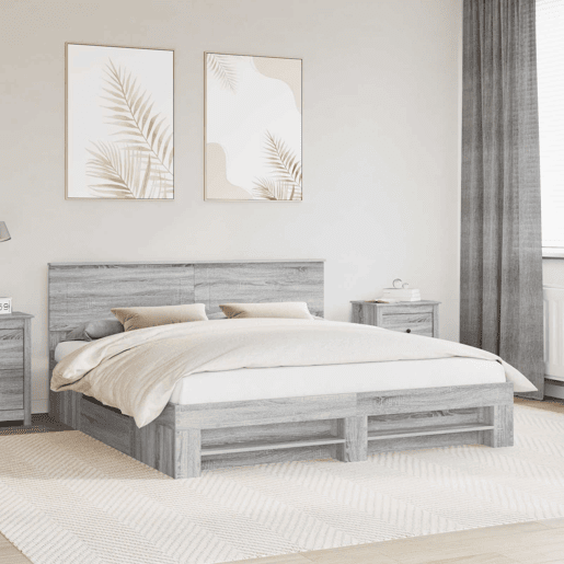 Estrutura De Cama De Casal Moderno - Cinza Sonoma 180 x 200 cm Madeira processada