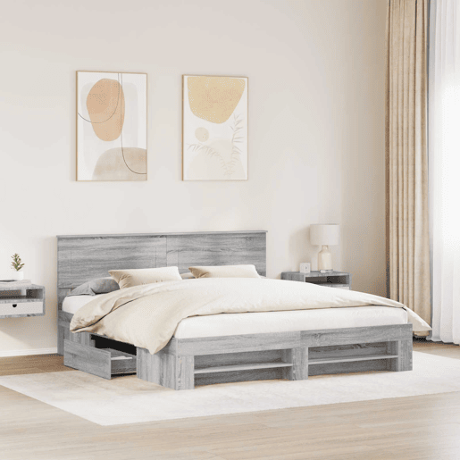 Estrutura De Cama De Casal Moderno - Cinza Sonoma 180 x 200 cm Madeira processada