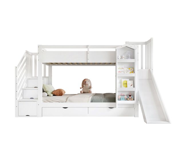 Litera infantil de madera maciza 90x200 cm,blanco