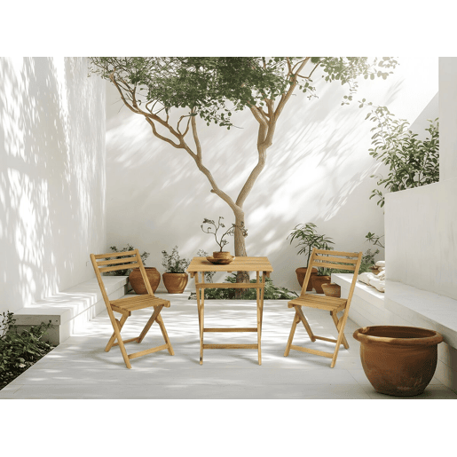 Conjunto de mesa e cadeiras de jardim em madeira Aldo - 2 lugares - Castanho