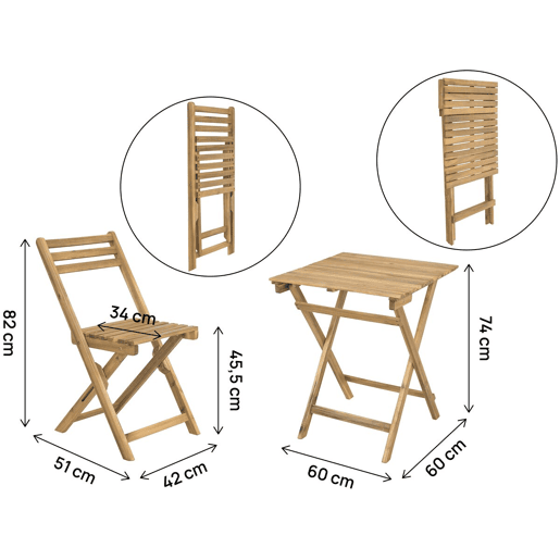 Conjunto de mesa e cadeiras de jardim em madeira Aldo - 2 lugares - Castanho