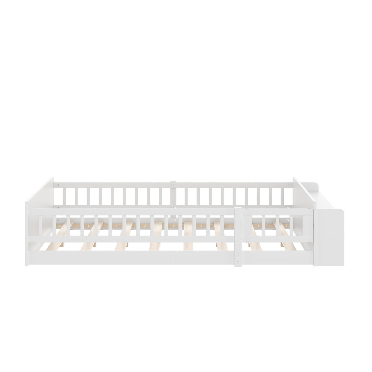 Cama infantil 140x190cm - estructura de pino, almacenamiento abierto, estantes, caja con tapa, sin colchón - blanco