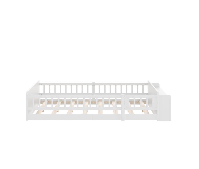 Cama infantil 140x190cm - estructura de pino, almacenamiento abierto, estantes, caja con tapa, sin colchón - blanco