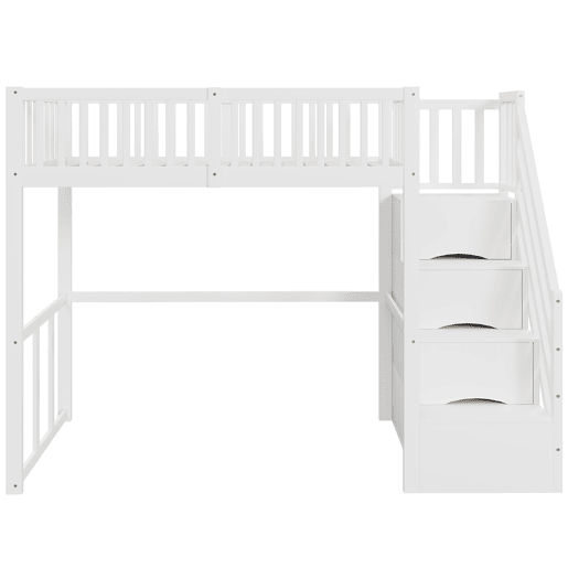 Cama alta 90x200 cm - Escada de segurança e arrumação - Estrutura em madeira maciça - Branca Cama alta 90x200 cm - Escada de segurança e arrumação - Estrutura em madeira maciça - Branca