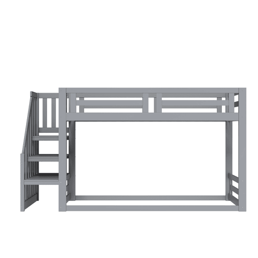 Cama infantil 90x200 cm - Beliche baixo com escada de segurança - Estrutura em madeira maciça - Cinza
