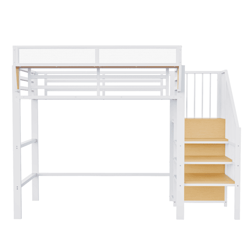 Cama alta 90x200 - Com escada de segurança e compartimento de arrumação flexível - Branco Cama alta 90x200 - Com escada de segurança e compartimento de arrumação flexível - Branco