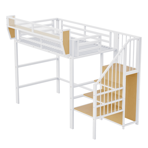 Cama alta 90x200 - Com escada de segurança e compartimento de arrumação flexível - Branco Cama alta 90x200 - Com escada de segurança e compartimento de arrumação flexível - Branco