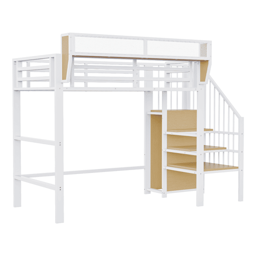 Cama alta 90x200 - Com escada de segurança e compartimento de arrumação flexível - Branco Cama alta 90x200 - Com escada de segurança e compartimento de arrumação flexível - Branco