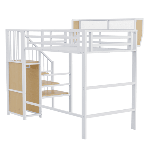 Cama alta 90x200 - Com escada de segurança e compartimento de arrumação flexível - Branco Cama alta 90x200 - Com escada de segurança e compartimento de arrumação flexível - Branco