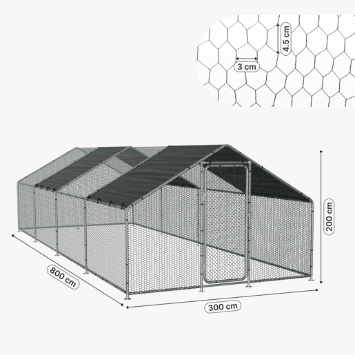 Gaiola de exterior Wels Voladero - 3 x 8 x 2 m - Prata e verde escuro pro.tec