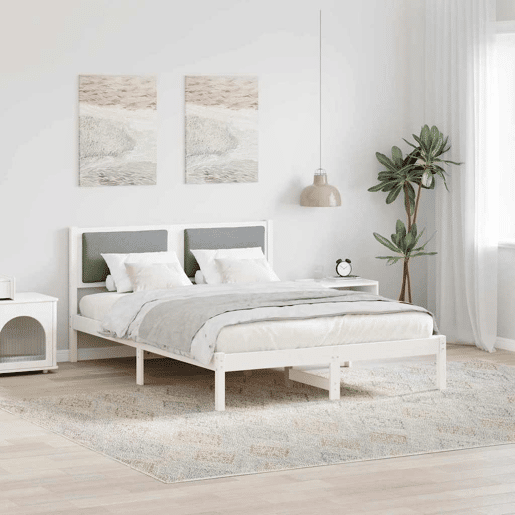 Estrutura da Cama de casal simple com cabeceira Cinzento-claro 135 x 190 cm