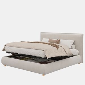 Cama de casal de veludo 180x200 cm com armazenamento,bege