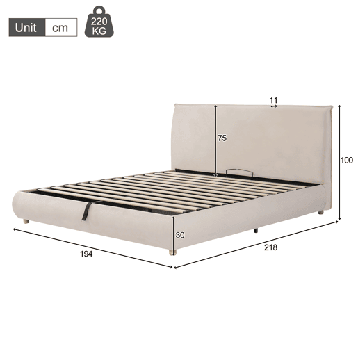 Cama de casal de veludo 180x200 cm com armazenamento,bege Cama de casal de veludo 180x200 cm com armazenamento,bege
